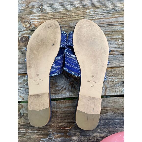 ROTHY'S The Knot Indigo Blue Denim Frayed Slip on Sandals Wm’s Sz 9.5 - Picture 7 of 7